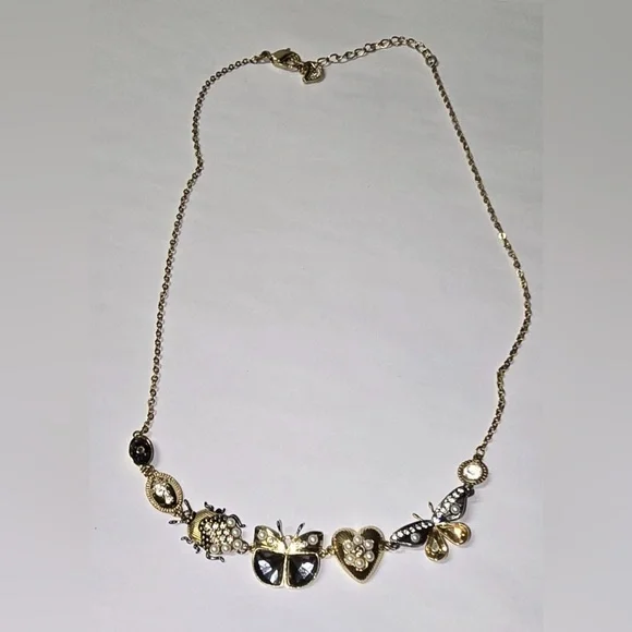 Swarovski Butterfly Gold Charm Necklace Swarovski Crystals 17in Adjustable - Picture 2 of 8